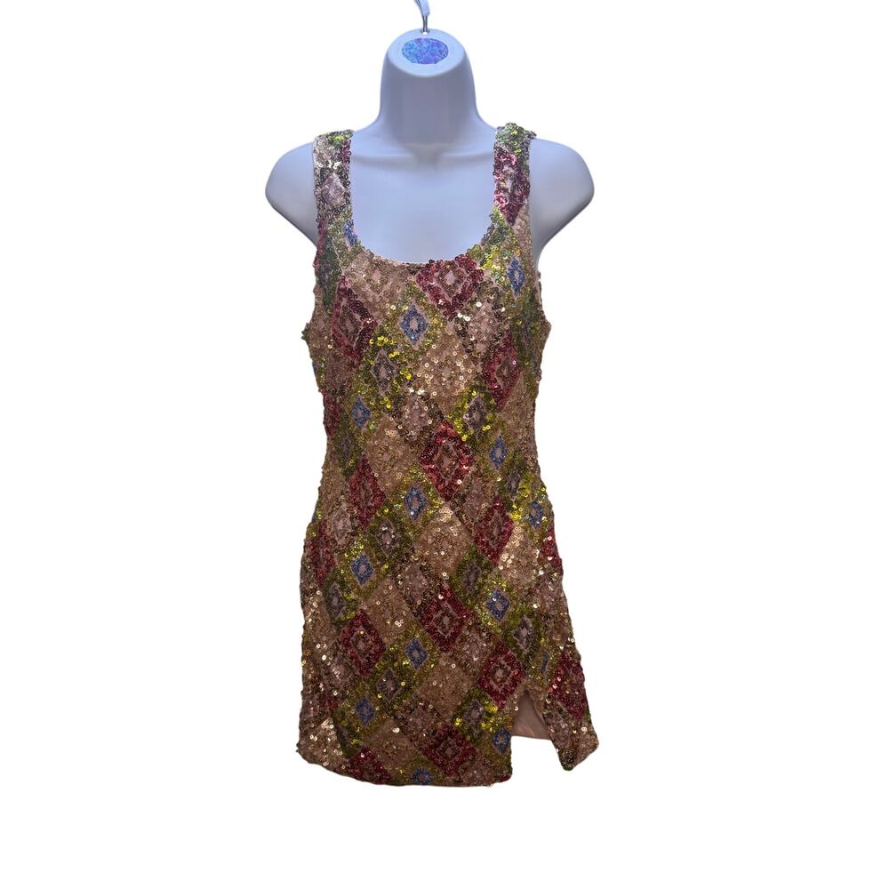 Estelle’s Closet Isla Sequin Mini Dress Multicolor Gold - Picture 6 of 8
